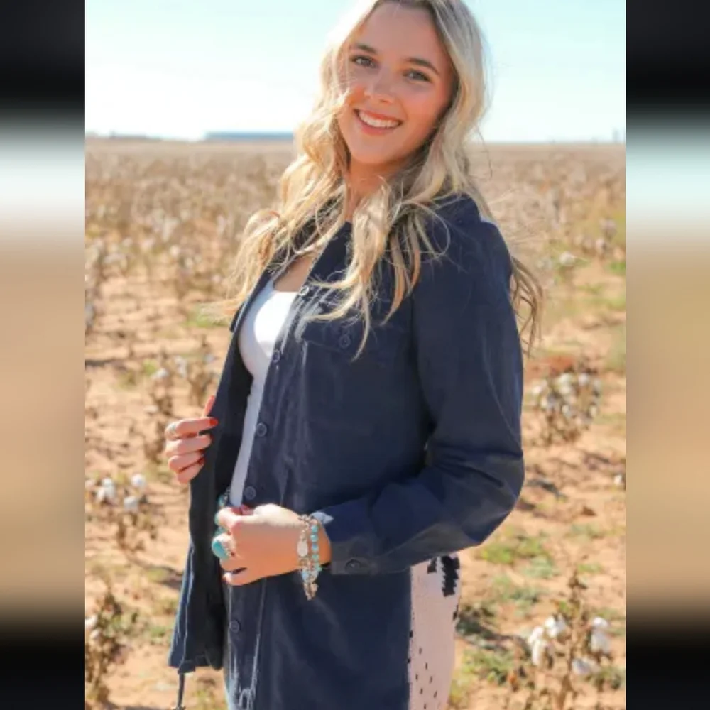 New Blue corduroy Aztec back jacket - Picture 8 of 17